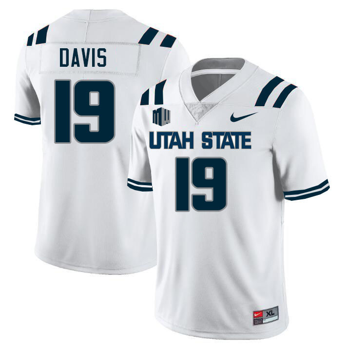 Utah State Aggies #19 Chase Davis College Football Jerseys Stitched Sale-White